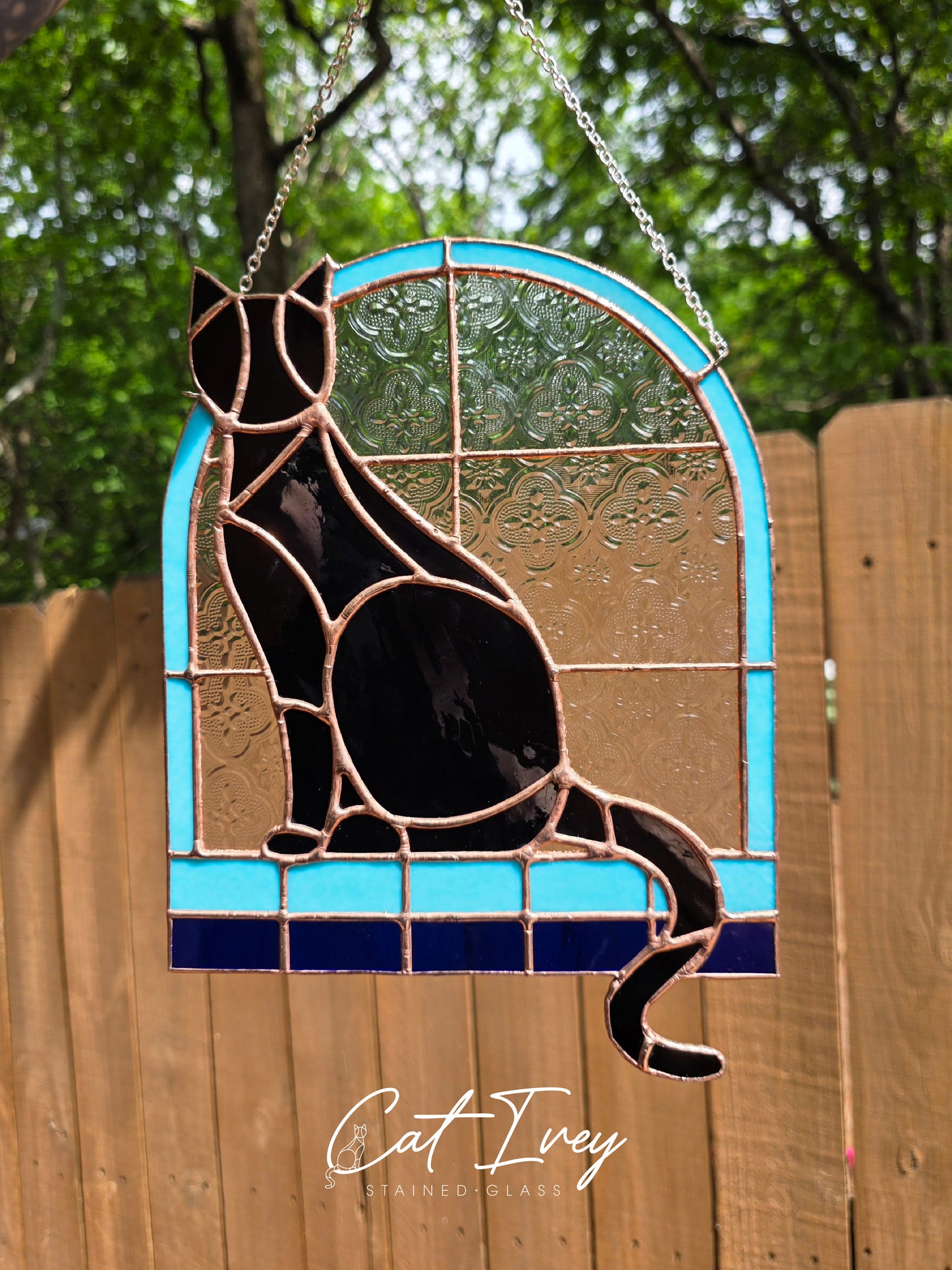 Black Cat Stained Glass Suncatcher (discounted)