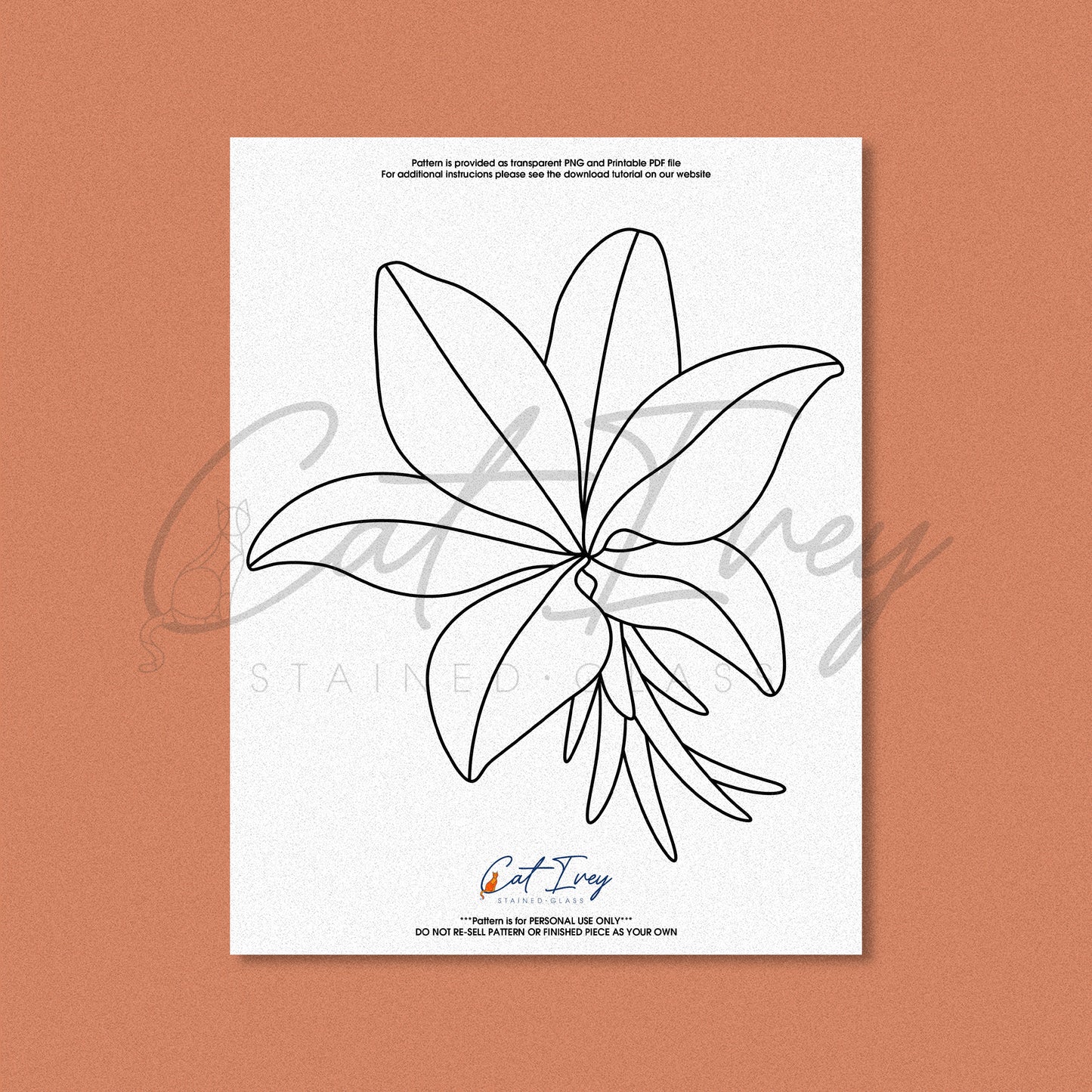 Lily Flower Stained Glass Pattern Digital Download