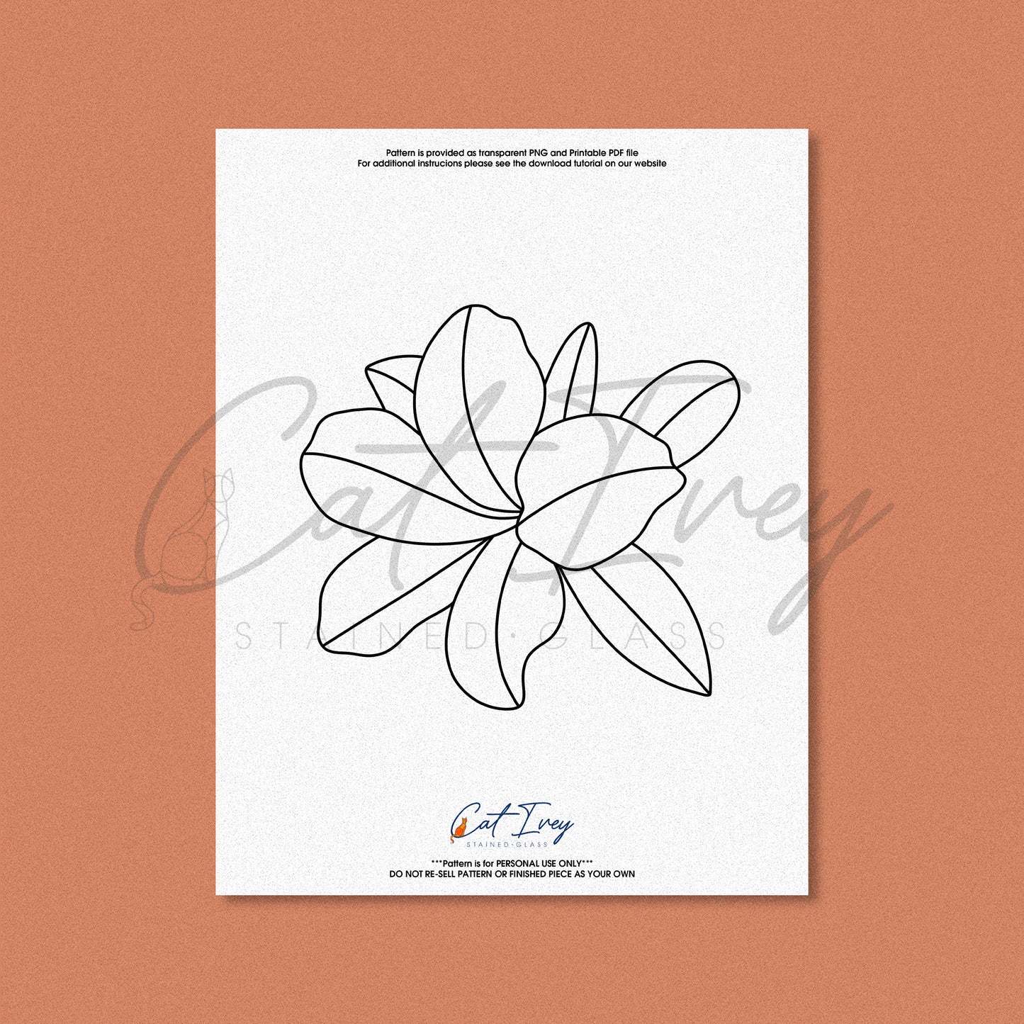 Azalea Flower Stained Glass Pattern Digital Download