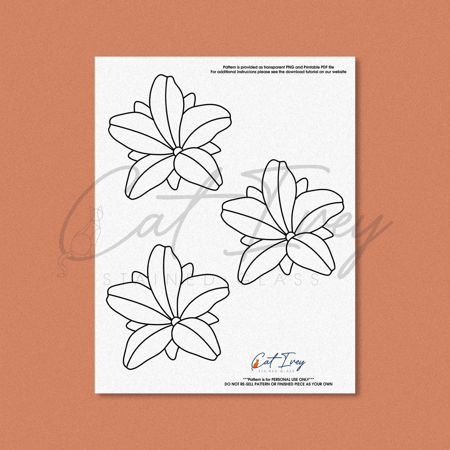 Small Azalea Flowers Stained Glass Pattern Digital Download
