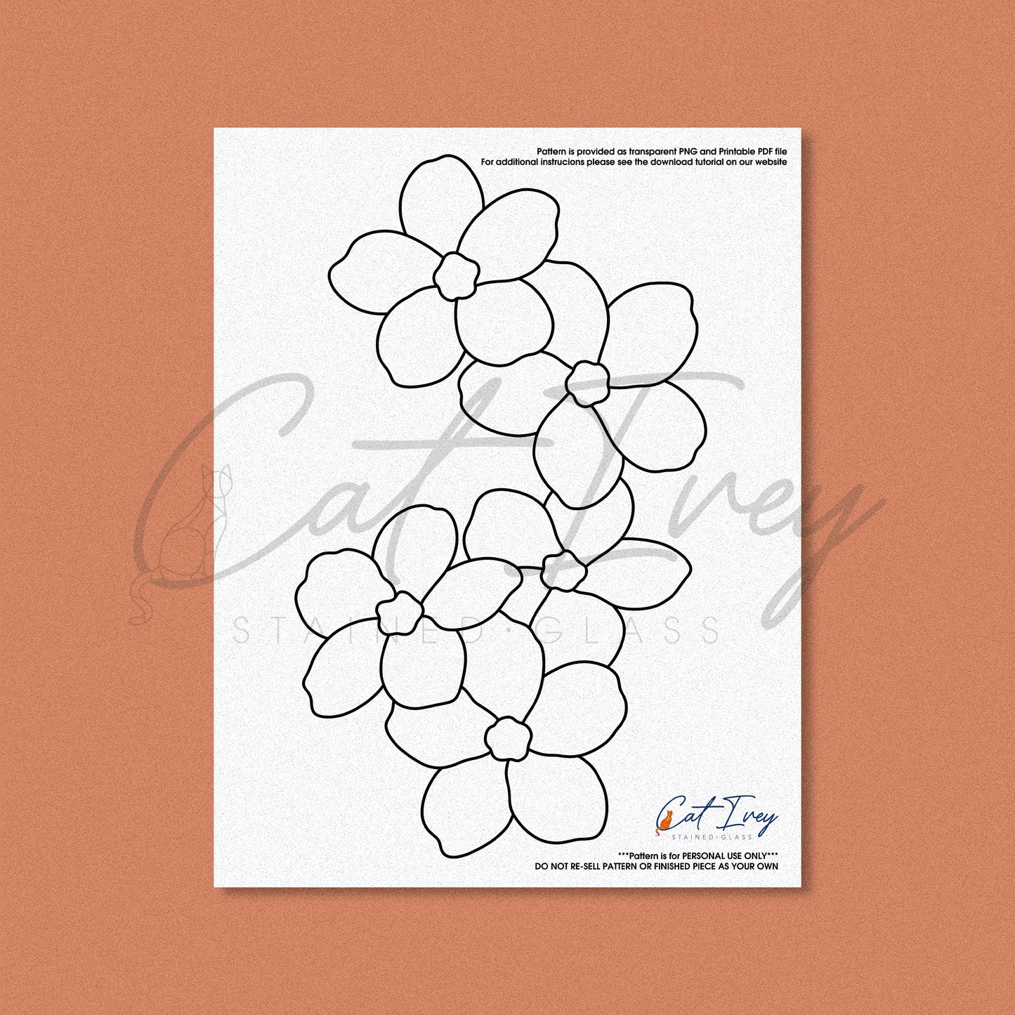Forget-Me-Not Flowers Stained Glass Pattern Digital Download