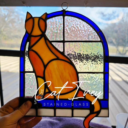 Cat in Window Stained Glass Pattern Digital Download