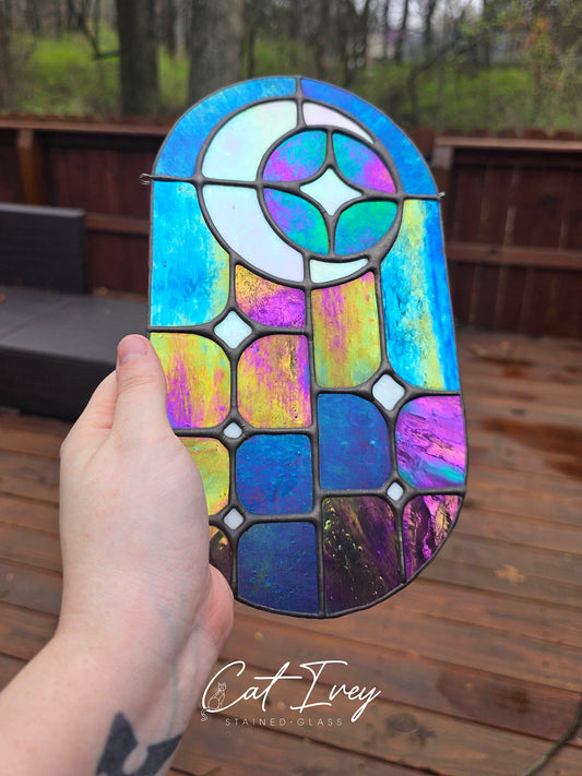 Moon and Stars Stained Glass Suncatcher