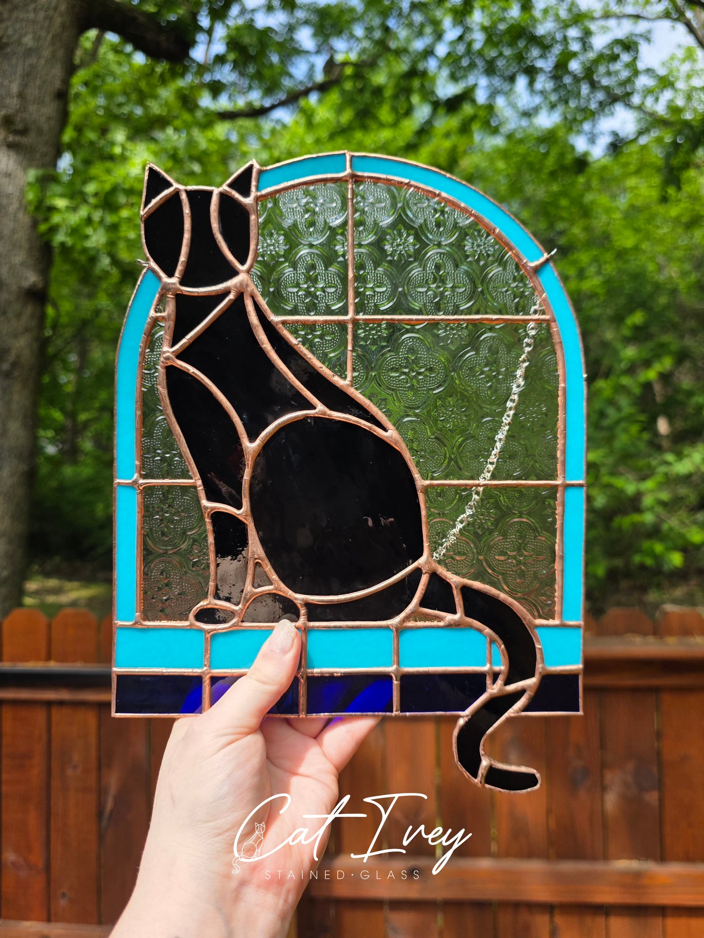 Black Cat Stained Glass Suncatcher (discounted)