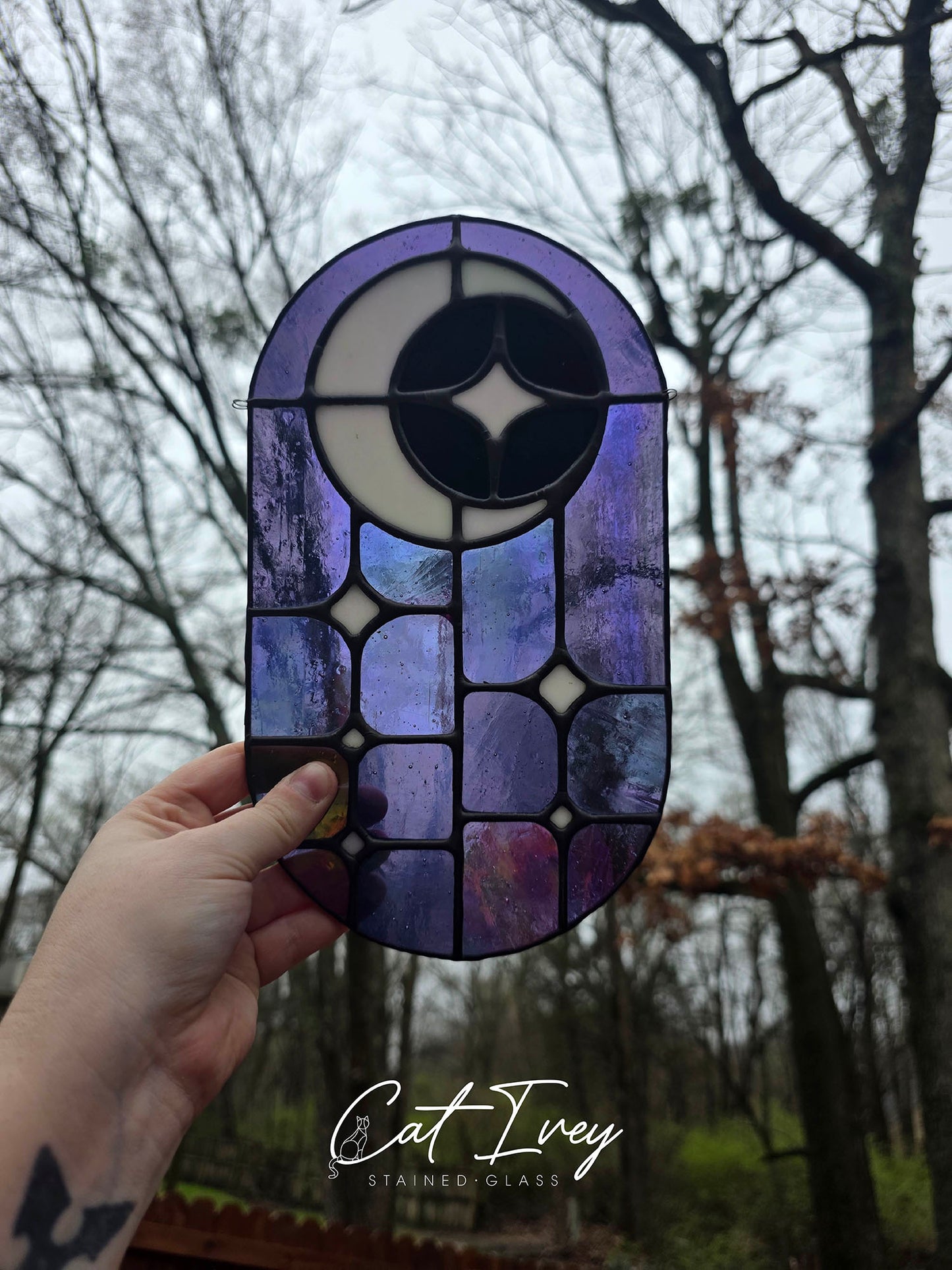 Moon and Stars Stained Glass Suncatcher
