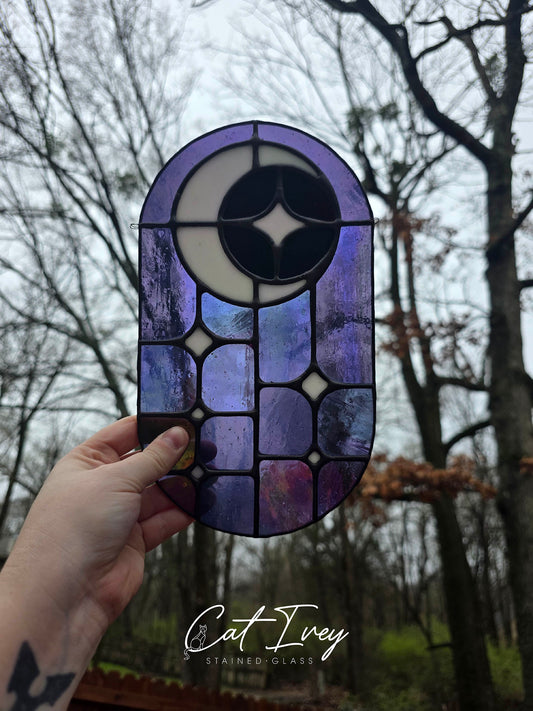Moon and Stars Stained Glass Suncatcher