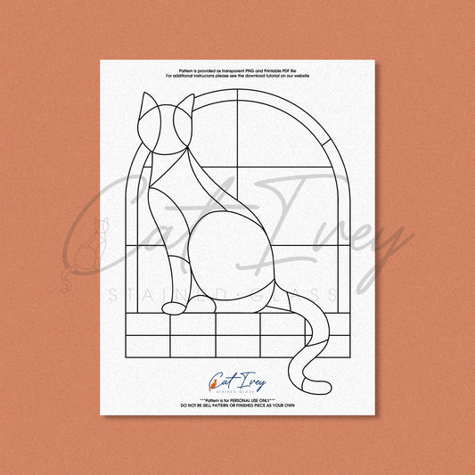 Cat in Window Stained Glass Pattern Digital Download