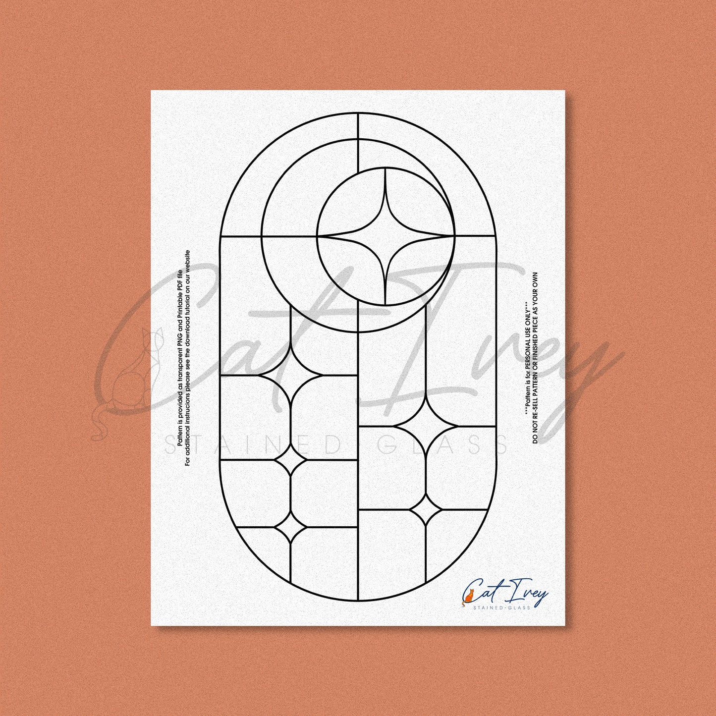 Moon and Stars Stained Glass Pattern Digital Download