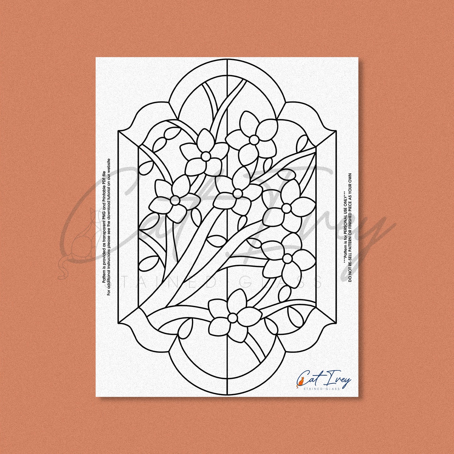 Sakura Blossom Stained Glass Pattern Digital Download