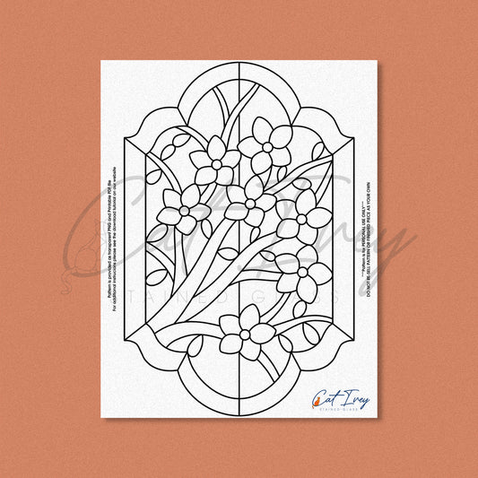 Sakura Blossom Stained Glass Pattern Digital Download