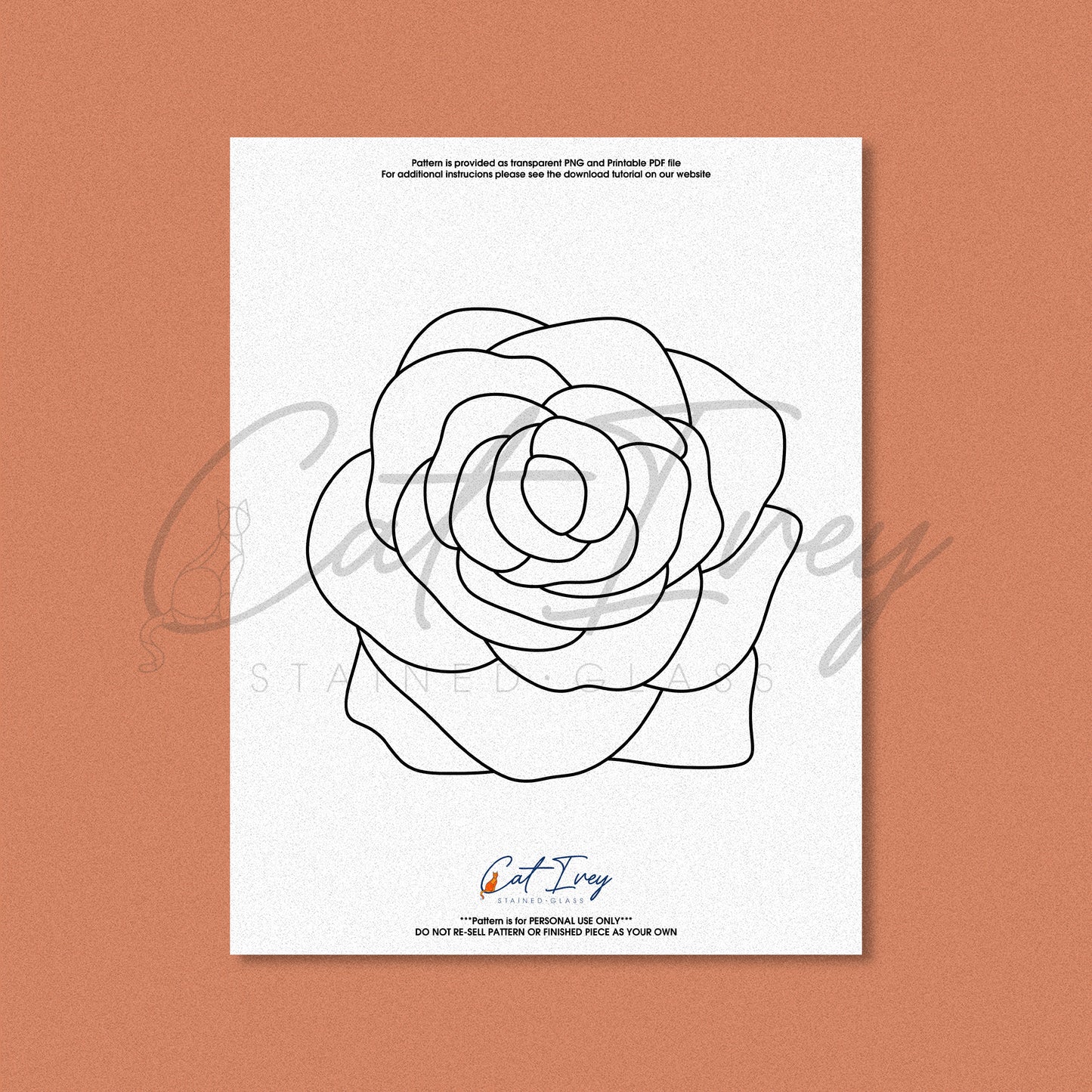 Rose Flower Stained Glass Pattern Digital Download