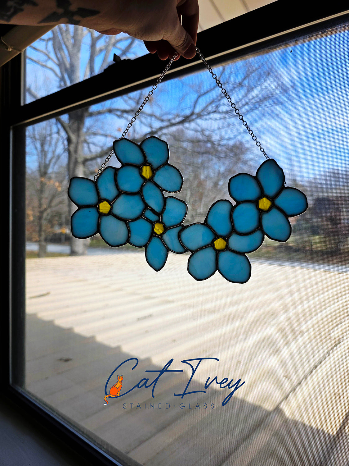 Forget Me Not Flowers Stained Glass Suncatcher