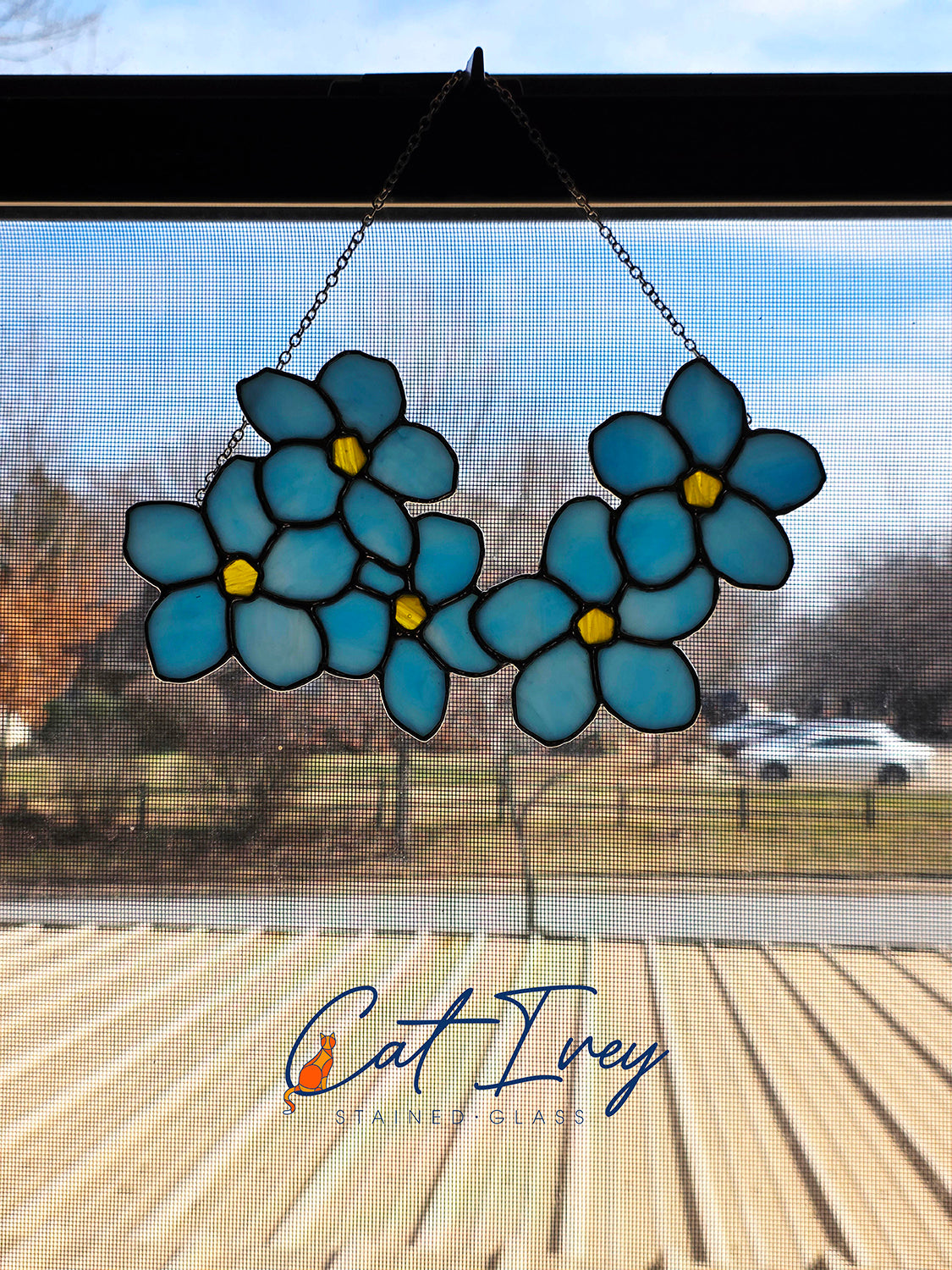 Forget Me Not Flowers Stained Glass Suncatcher